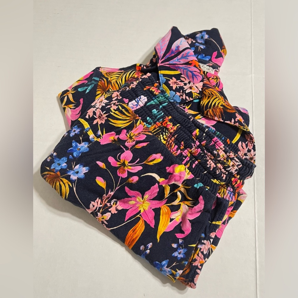 Soma Floral Pajama Set - Black with Pink and Blue Accents Top Large Bottoms M - Picture 8 of 10
